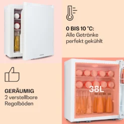Happy Hour 38 Mini-Kühlschrank Minibar 38 Liter 26 DB -Deutschland Klarstein Verkaufs-Shop 10045047 de 0004 usp