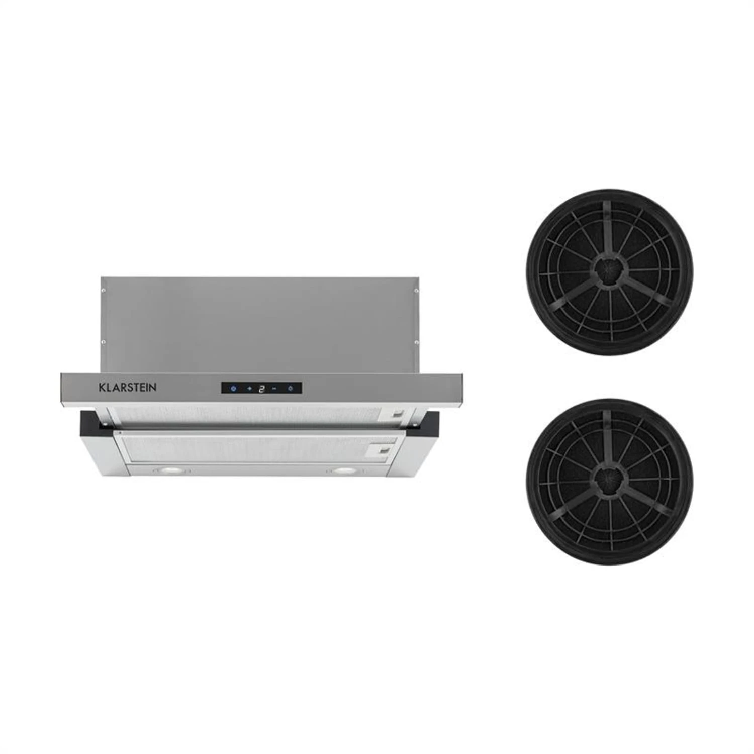 Vinea Dunstabzugshaube Umluftset 60cm 610m³/h Aktivkohlefilter Silber -Deutschland Klarstein Verkaufs-Shop 60002221 yy 0001 titel Set Vinea Haube 60cm silber 2 Aktivkohlefilter