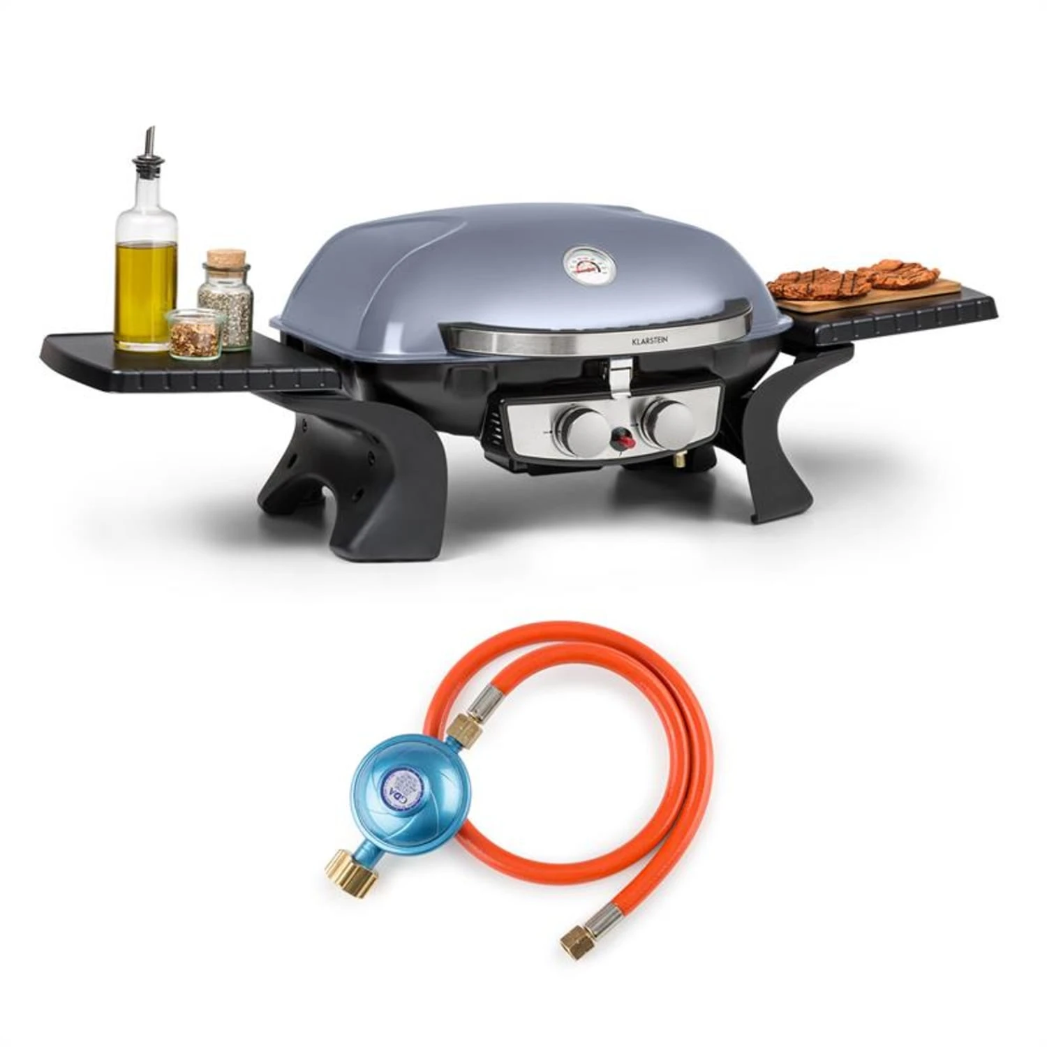 Parforce Duo Gasgrill 2 Brenner 4,4kW 15000BTU 300°C Gasschlauch grau Parforce Duo Gasgrill 2 Brenner 4,4kW 15000BTU 300°C Gasschlauch Grau -Deutschland Klarstein Verkaufs-Shop 60002430 yy 0001 titel Klarstein Parforce Duo Gasgrill Zubehoer Set Grey