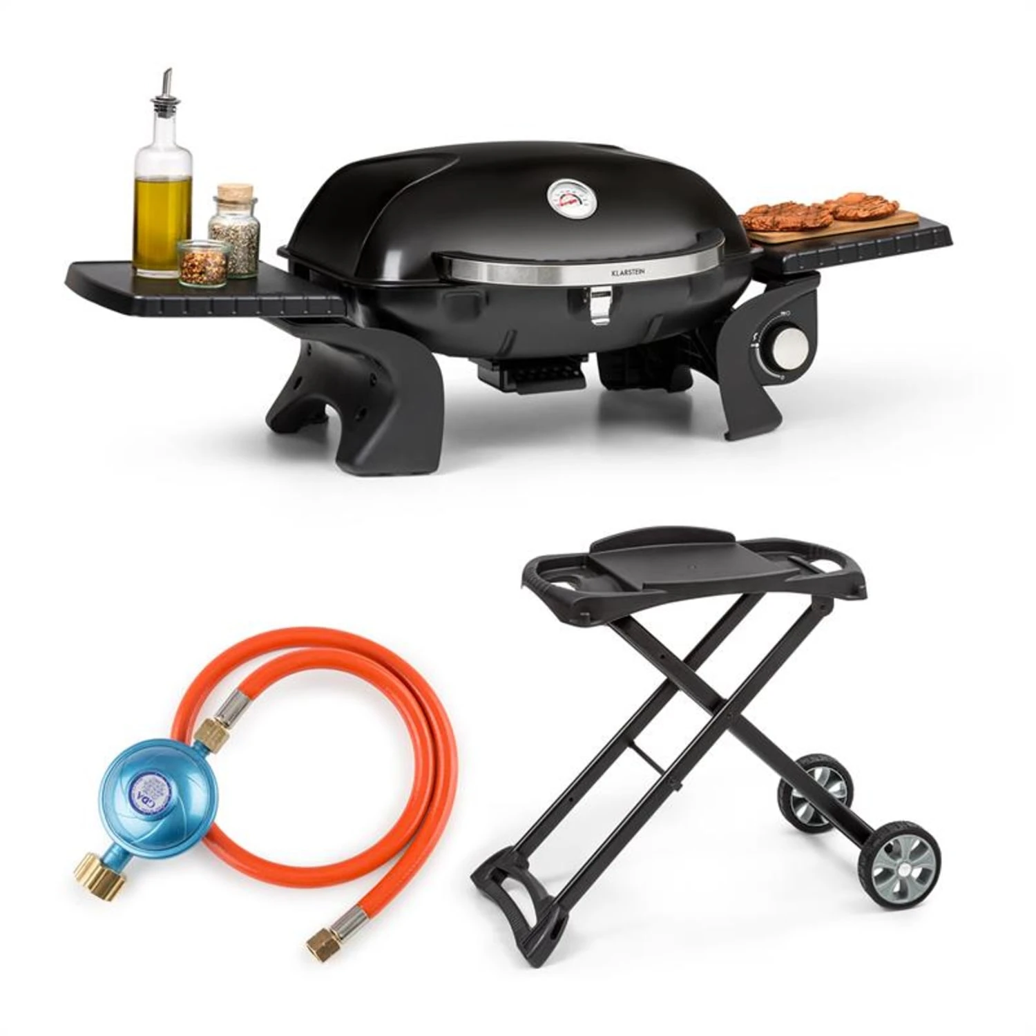 Parforce One Gasgrill 3,5kW 12000BTU Grilltisch Gasschlauch Schwarz -Deutschland Klarstein Verkaufs-Shop 60002431 yy 0001 titel Klarstein Parforce 12000BTU Stand Set Black