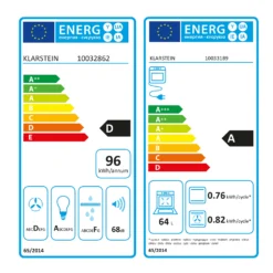 Gusteau Hektor Einbau-Set Backofen + Unterbau-Haube 2950W 64Ltr 530 M³/h Weiß Edelstahl -Deutschland Klarstein Verkaufs-Shop 60002592 energy label