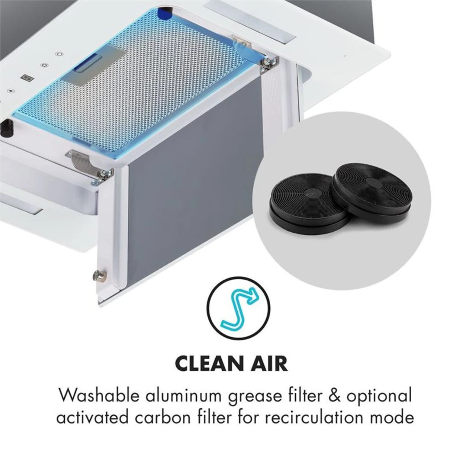 Gusteau Hektor Einbau-Set Backofen + Unterbau-Haube 2950W 64Ltr 530 M³/h Weiß Edelstahl -Deutschland Klarstein Verkaufs-Shop 60002592 yy 0010 logo Klarstein Hektor Dunstabzugshaube Einbau weiss reedit