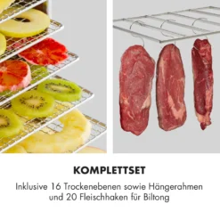 Master Jerky 16 Dörrautomat + Fleischhaken Set 1500W 40-90 °C 15h-Timer Edelstahl Silber -Deutschland Klarstein Verkaufs-Shop 60002668 de 0003 logo