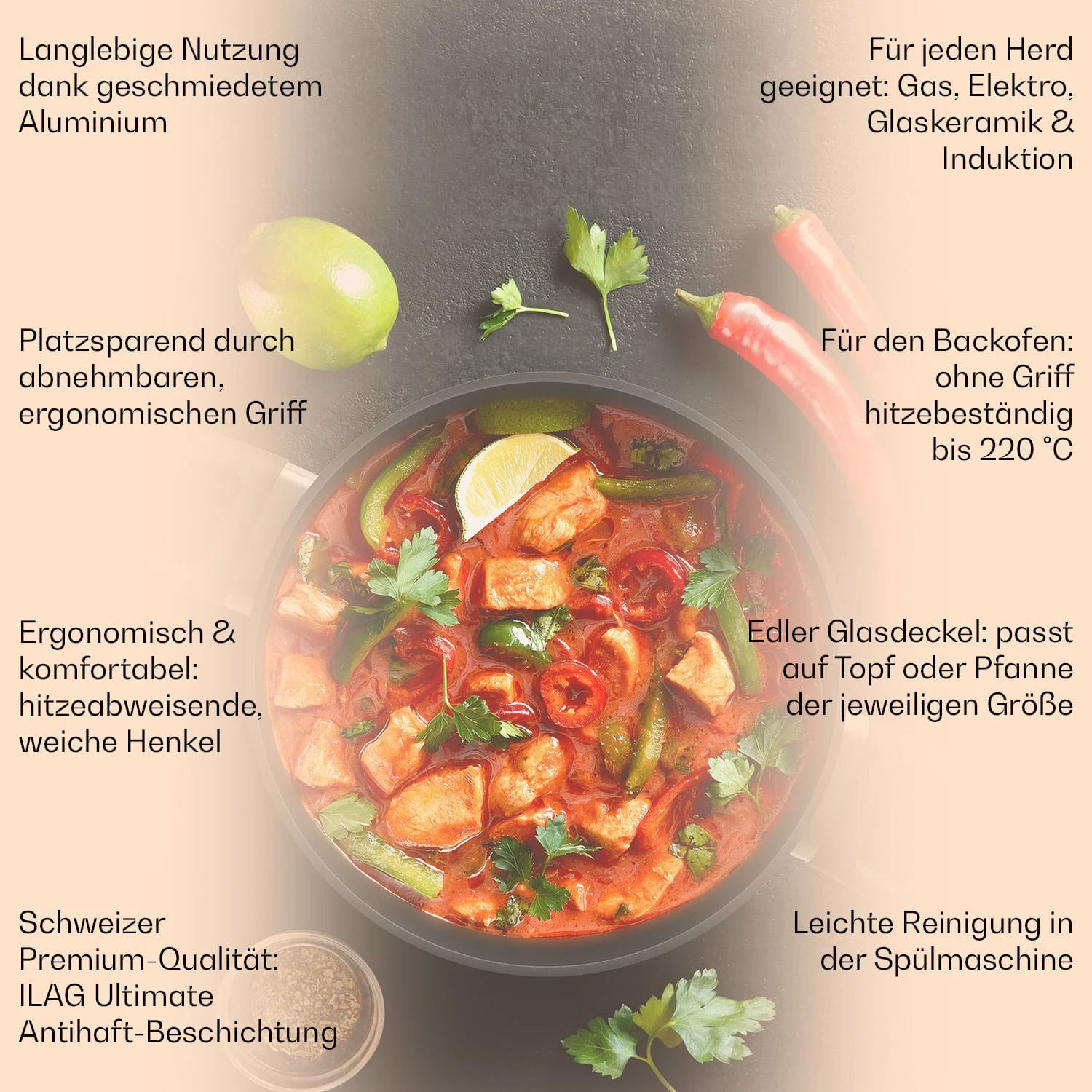 Noto Endurance Topf- und Pfannenset geschmiedetes Aluminium ergonomische Griffe Glasdeckel Filz Noto Endurance Topf- Und Pfannenset Geschmiedetes Aluminium Ergonomische Griffe Glasdeckel Filz -Deutschland Klarstein Verkaufs-Shop 60003055 de 0002 usp